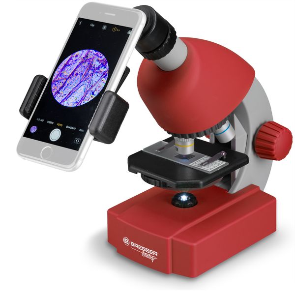 Мікроскоп Bresser Junior 40x-640x Red з набором для дослідів та адаптером для смартфона купити
